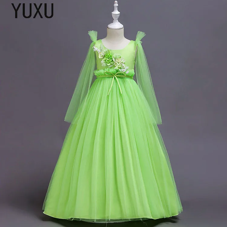 Gold Girls Sleeveless lace appliques Flower Girl Dress Christmas Tutu Dresses Princess Pageant Wedding Party | Детская одежда и