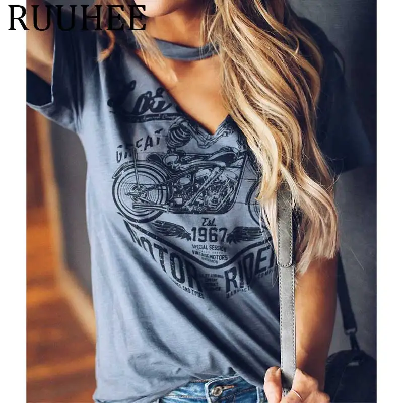 Женская футболка с коротким рукавом и v-образным вырезом в Корейском стиле