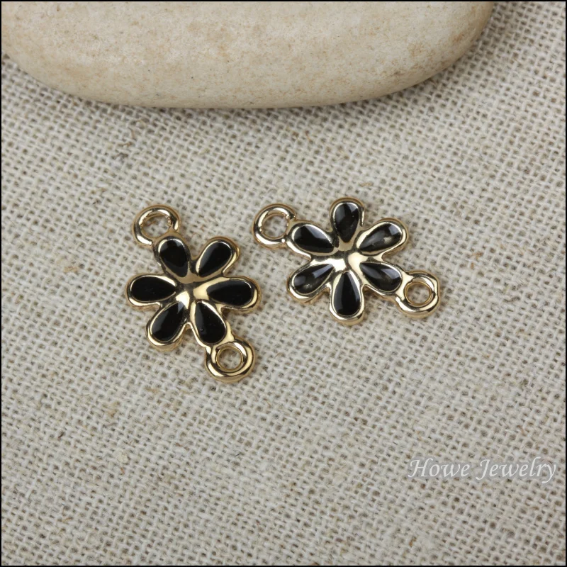 10 шт качество шампанского Золото Эмаль черный Соединитель с цветочным узором