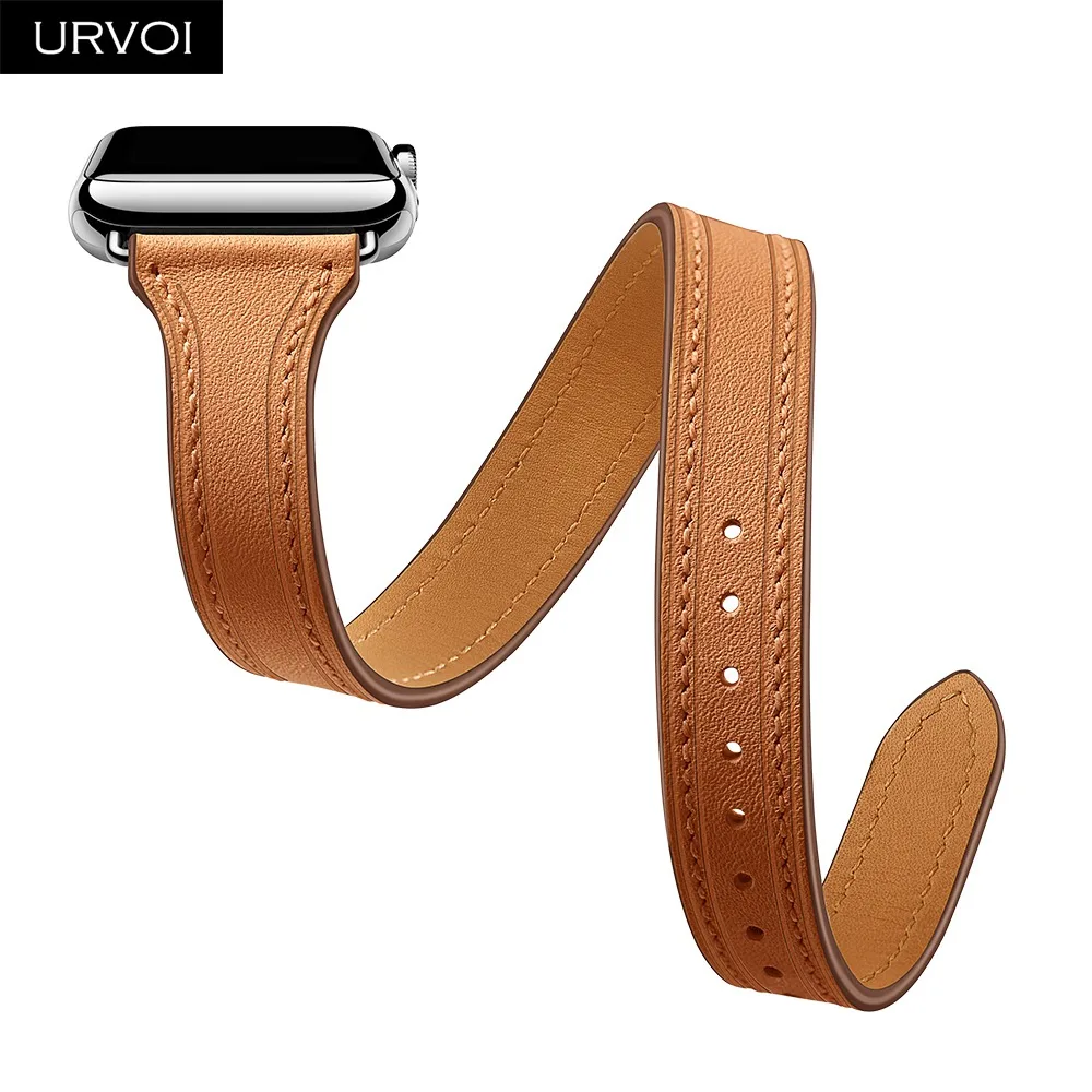 URVOI двойной тур для Apple Watch series 5 4 3 2 1 ремешок для iwatch из натуральной кожи роскошный модный дизайн 38/40 42/44 мм