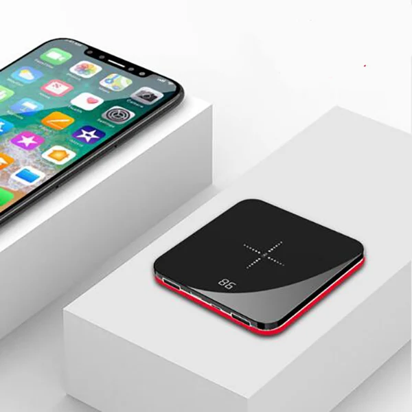 Wireless Red D72 портативный мини внешний аккумулятор 8000 мАч с ЖК-зеркальным экраном Ультратонкий Встроенный кабель 3 в 1 Беспроводное зарядное устройство Портативный внешний аккумулятор - Цвет: Wireless Red