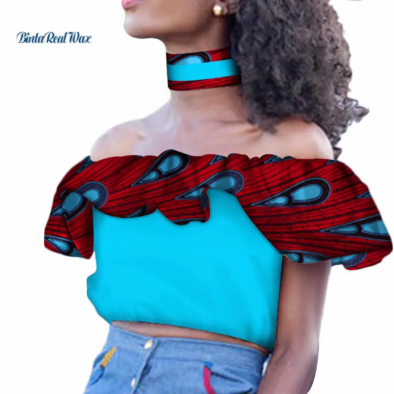 Модная женская африканская одежда Топ и чокер базин богатый Дашики с Африканским