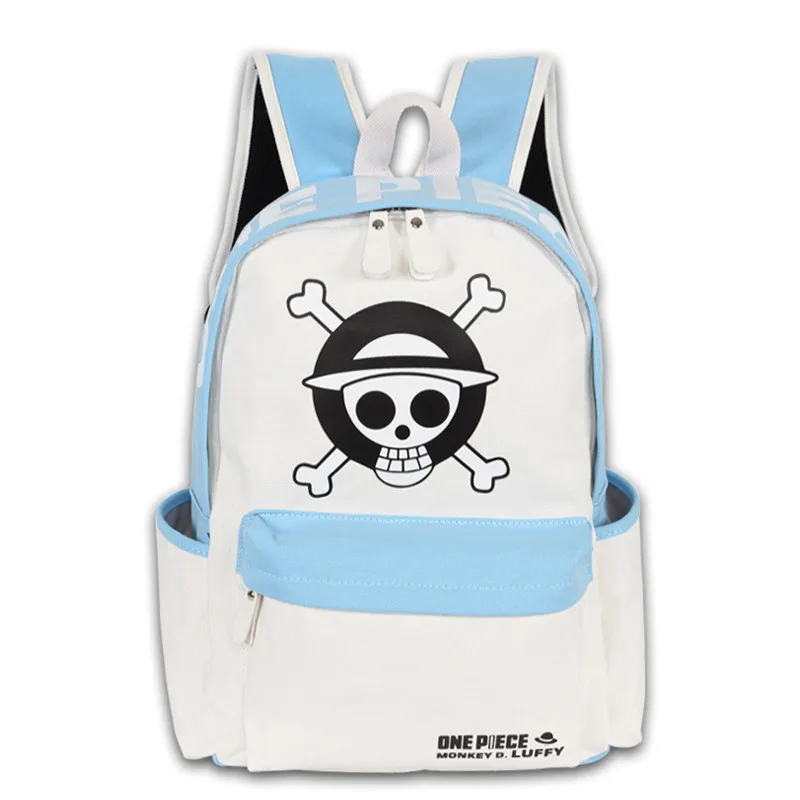 

Men Women Boy Girls Japan Anime Monkey D Luffy Book Bag White Light Blue Color Mixed Backpack Mochila Student Travel
