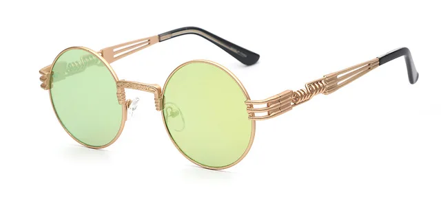 Ретро Круглые стимпанк Солнцезащитные очки UV400 защита Lunette Золотой Металл Весенние солнцезащитные очки для мужчин крутые круглые зеркальные оттенки - Цвет линз: Gold frame gold