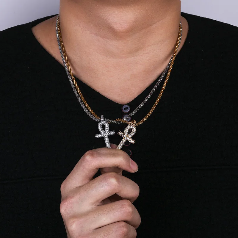 Подвеска в стиле хип хоп Ankh крест AAA CZ камень проложили Bling Iced Out подвески ожерелья