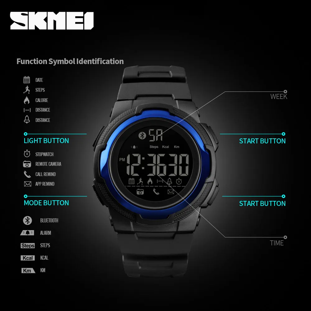 SKMEI Men Sports Watch Bluetooth Smart Digital Clock Mens Top Luxury Brand Waterproof PU Military Watchs Relogio Masculino 1440 |