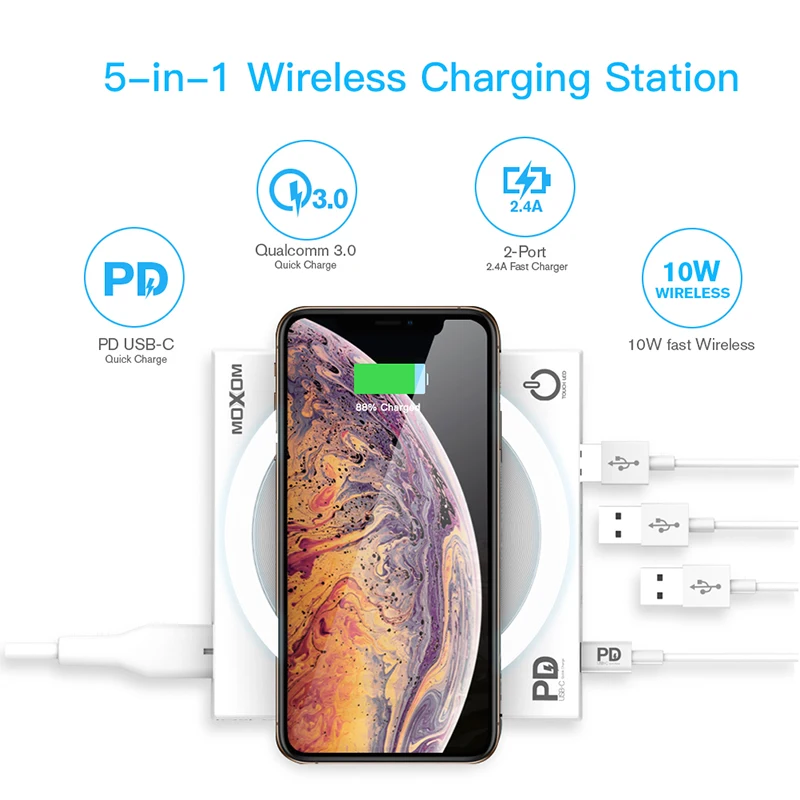 Беспроводное зарядное устройство Qi 40 Вт док станция со светодиодами 4 usb порта Type C