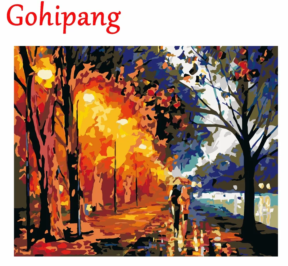 Framed Landscape Pictures By Numbers Raining Walk DIY Digital Oil Painting Coloring Canvas Art For Home Decor 40x50cm | Дом и сад