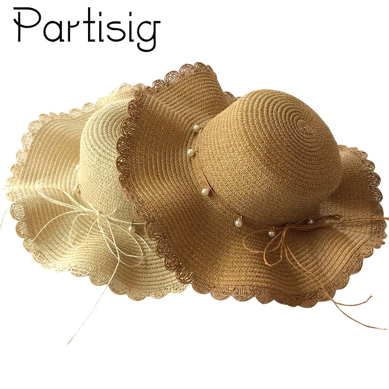 Girls Sun Cap Children Pearl Wave Straw Hat Kids Panama Beach Summer Baby Hats Caps | Детская одежда и обувь