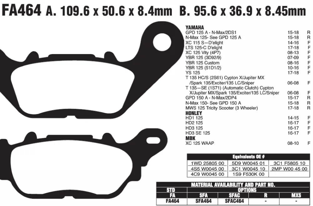 Передние Задние тормозные колодки для скутера Yamaha GPD 125 N Max XC 115 LTS XC125 YBR YS T 135 SEMWS