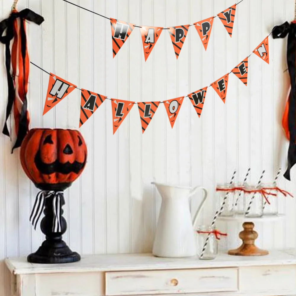 Хэллоуин баннер оранжевого и черного цветов надписью &quotHappy Halloween&quot Знамя флаги