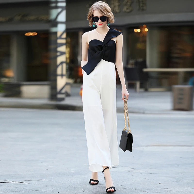 

Rompers High Quality Runway Spring Summer New Fashion Women Party Elegant Vintage Sexy Loose Trousers Sleeveless Jumpsuits