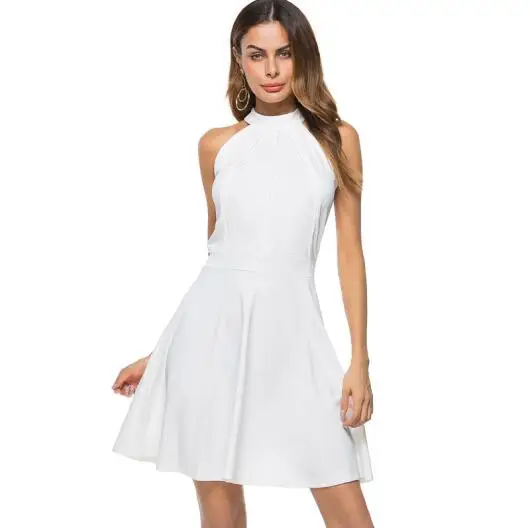 Berydress милые женские сексуальные платья с бретельками на шее для свадебной вечеринки без рукавов с борцовкой спереди белые черные трапециевидные короткие приталенные платья - Цвет: 9005 white