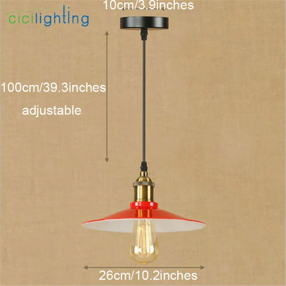 D26cm AC100-240V, винтажный железный подвесной светильник, промышленный светильник, красная крышка, абажур, подвесной светильник, E27, бар, кафе, ресторан - Цвет корпуса: D26cm