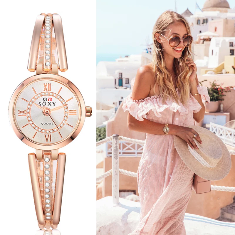 

Women Dress Watch Feminino Relogio Quartz rose gold watches Crystal saati brand female stainless steel Analog Mujer wristwatches