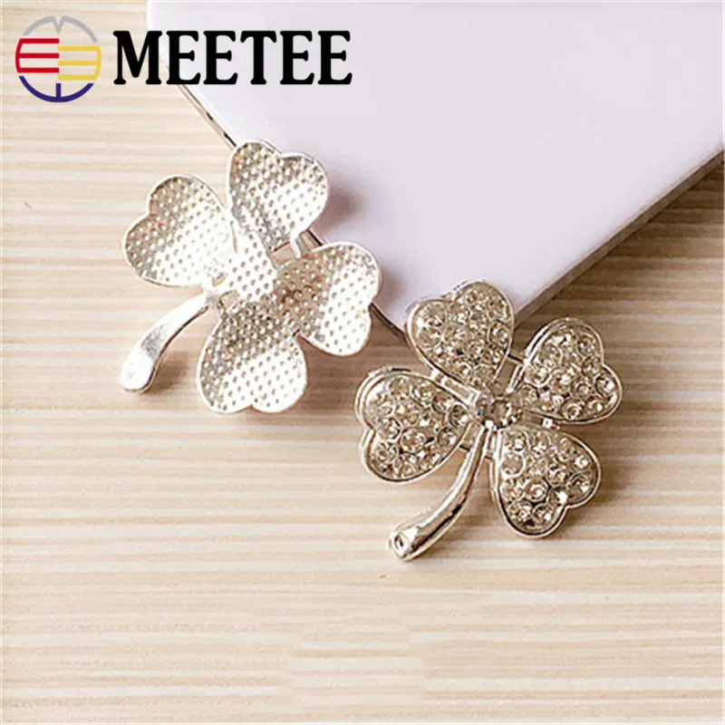 Meetee 10pcs Rhinestones Four Leaf Clover Flowers Button Decoration Buckle Handmade Hair Clip Accessories DIY Materials ZK571 | Дом и сад