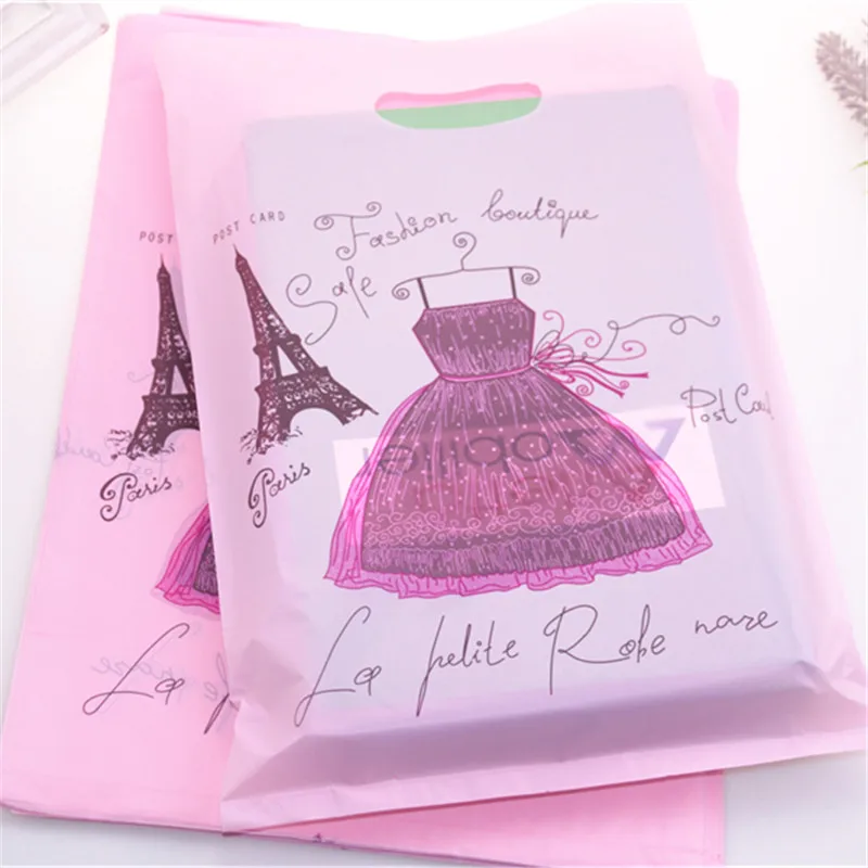 New Design Wholesale 100pcs/lot 25*35cm Luxury Pink Fashion Loutique Plastic Shopping Bags For Clohting Large Wedding Packaging | Дом и сад
