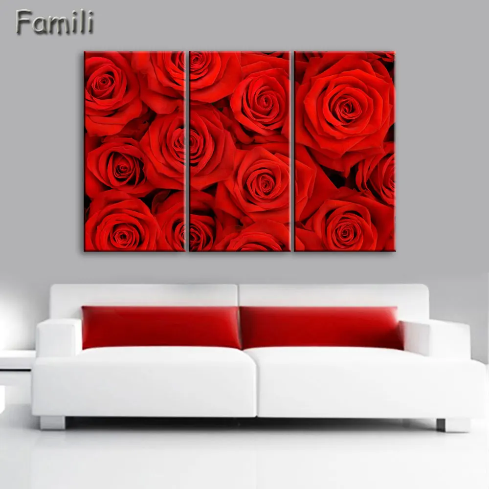

Hot Sale 3 Piece Wall Art Blue Rose Canvas Paintings Decorate Living Room Sofa Background Modern Blue Rose Flower Oil Painting