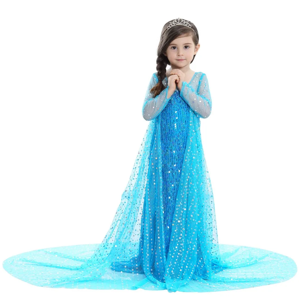 Children Snow Queen Fantasia Girls Elsa Princess Dress for Aurora Long Winter Sleeve Sequin Infant Kids Clothes | Детская одежда и