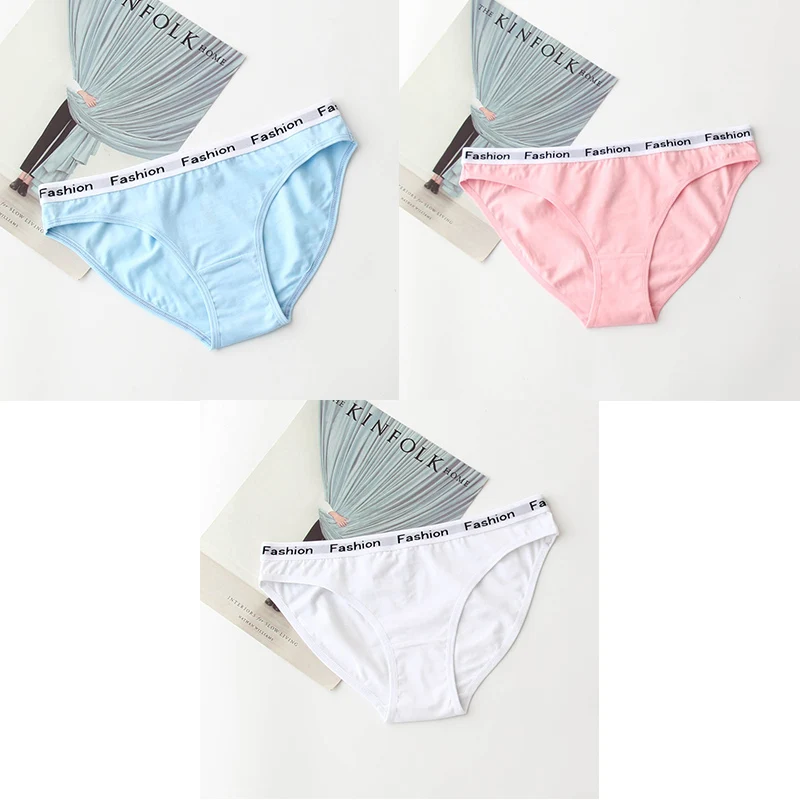 blue pink white 3 шт., нижнее белье для женщин, хлопок,, низкая талия, дышащие женские трусики, брендовые качественные трусы, женские трусики, хлопок, BANNIROU - Цвет: blue pink white