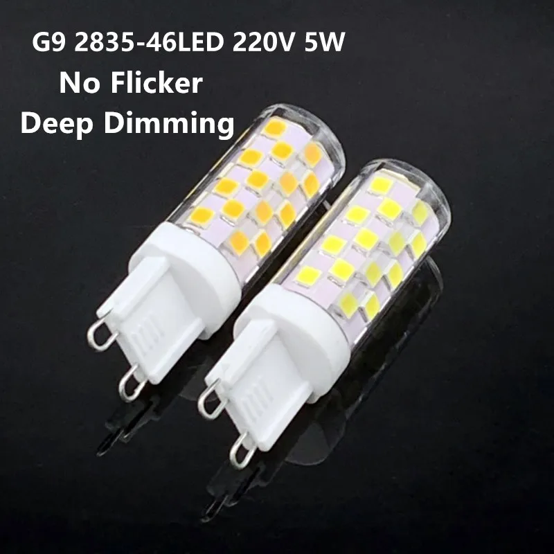 

No Flicker 5W Led Ceramic bulb mini corn G9 AC220V 240V Deep Dimming 46leds SMD2835 Energy Saving Replace Halogen Lamp 5pcs
