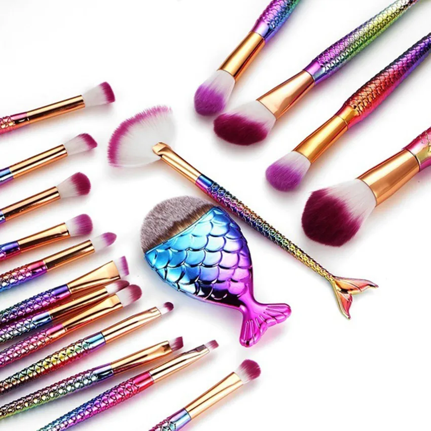 

New 18Pcs Professional Mermaid Makeup Brush Set Fish Scale Foundation Powder Brushs Cosmetic Beauty Tool ja30ja2