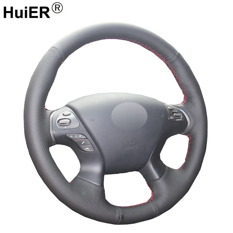 HuiER Hand Sewing Car Steering Wheel Cover Black Leather For Infiniti JX35 M35 M25 M56 Q70 QX60 Nissan Murano Pathfinder | Автомобили и