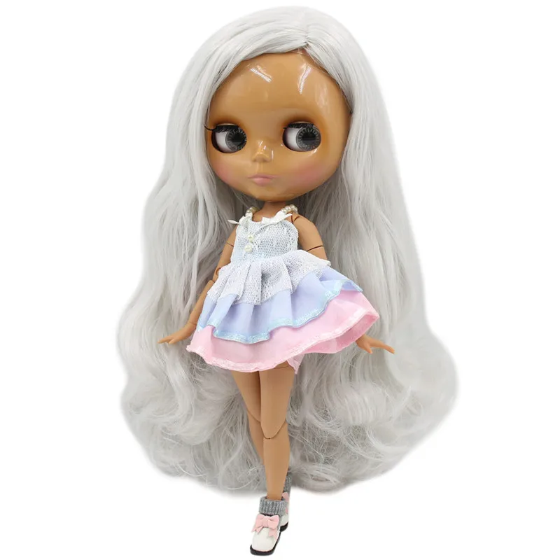 

ICY DBS Blyth doll No.BL1003 Grey White hair Side part hair style JOINT body Chocolate skin Neo 30cm 1/6 BJD