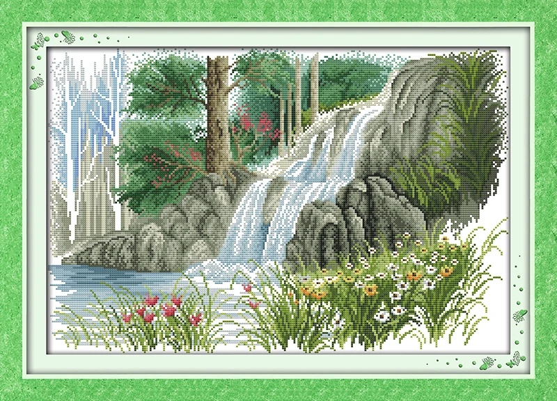 

Spring waterfall cross stitch kit landscape18ct 14ct 11ct count printed canvas stitching embroidery DIY handmade needlework