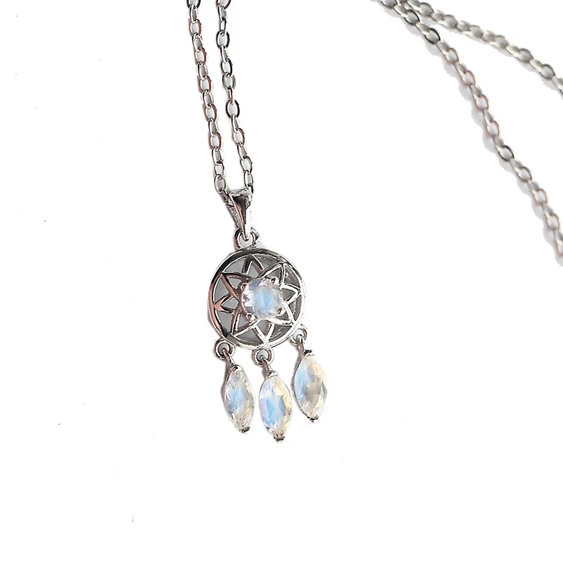 

Genuine 925 Sterling Silve Pendant Necklaces for Women Dream Nets Nepal Moonstone Accessories Jewelry Party Christmas Gift