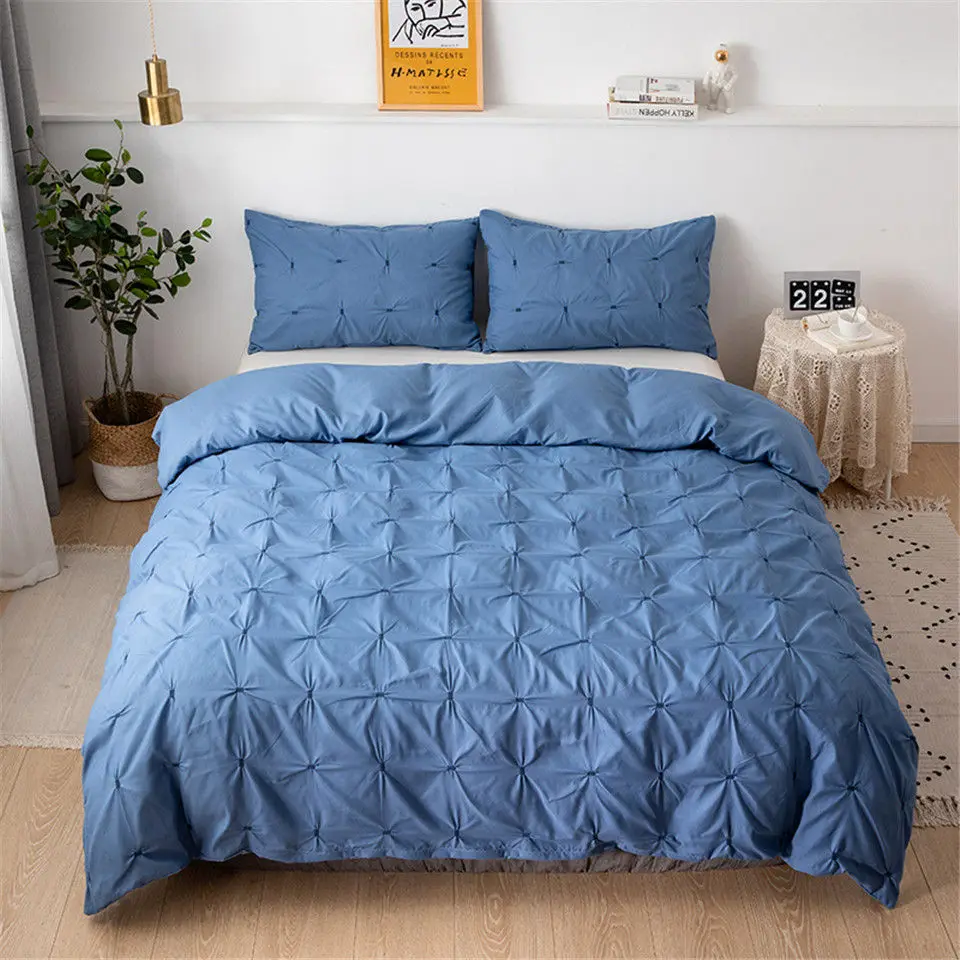 Blue Twin Size Bedding Bed Linen Euro Set Plain Color Square Duvet Cover Set Queen Size Royal Palace Bed Covers luxury Black 5 Color - Цвет: Blue