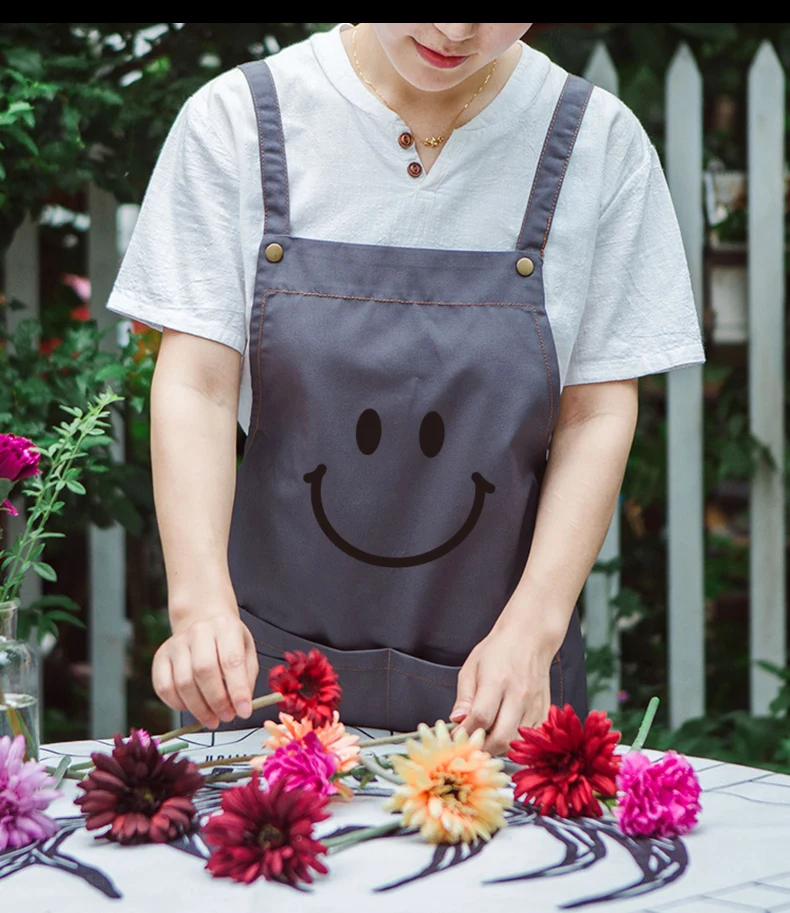 Smiley фартуки кафе студия макияж ногтей косметолога комбинезоны рабочая одежда супермаркет магазин