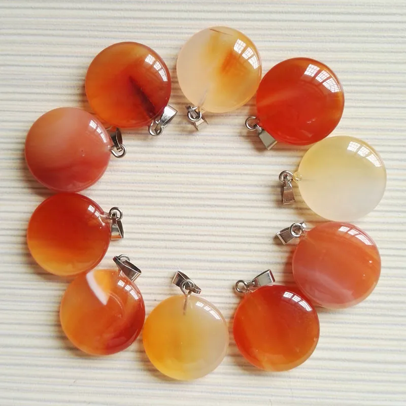red jade Модные круглые подвески из натурального камня для изготовления ювелирных изделий, хорошее качество, Очаровательное ожерелье, аксессуары, 50 шт - Окраска металла: red jade