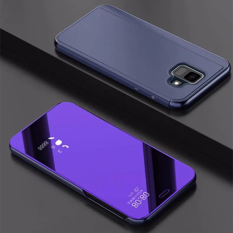Blue Purple Zeallion для самсунга Galaxy A6 A6 Plus J6 J8 роскошный откидной прозрачный зеркальный кожаный чехол-подставка с окошком - Цвет: Blue Purple