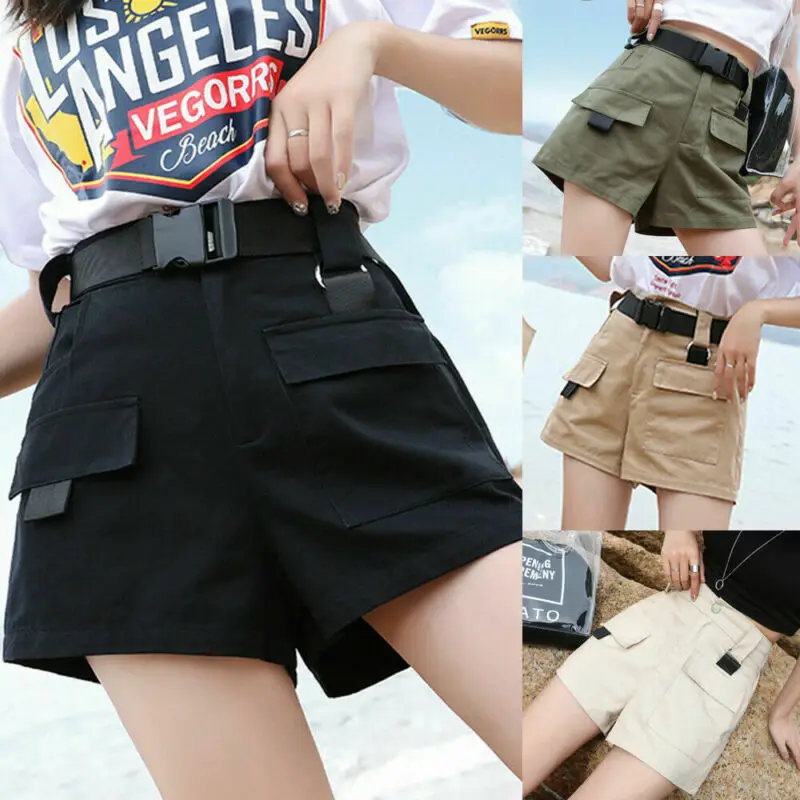 

UK Women High Wasit Summer Beach Shorts Cargo Short Pants Casual Trouser Bottoms