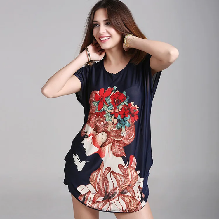 Новинка, летняя футболка, короткий рукав, круглый вырез, принт, длинная, 3XL, 4XL, свободные топы, женская футболка, женская одежда, blusas