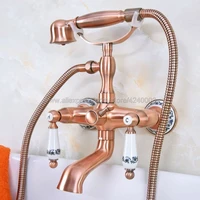 antique red copper wall mounted bathroom tub faucet w hand shower sprayer clawfoot mixer tap kna331
