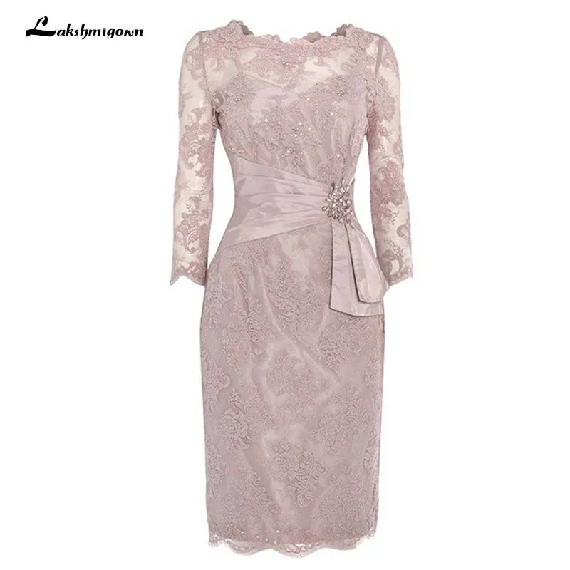 

Three Quarter Beading Lace Mother of the Bride Dress Knee Length Short Mother Dress For Wedding