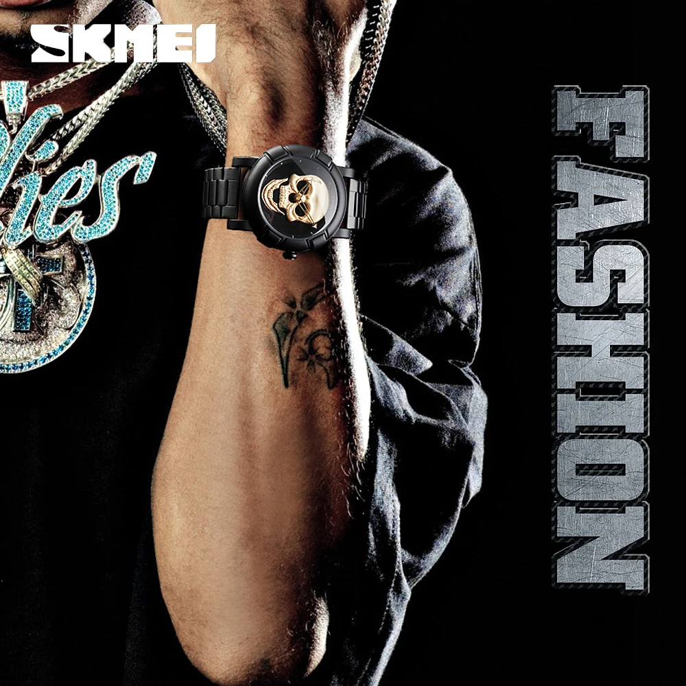 

Skmei Quartz Watch Skull Top Brand Luxury Man Stainless Steel Mens Clock Creative Special Waterproof Watch Relogio Masculino