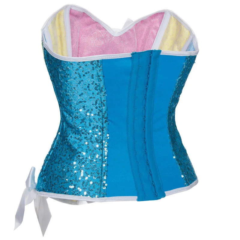 

Sladuo Sexy Gothic Rainbow Sequined With Bow Overbust Corset Burlesque Women Showgirls Costume Steampunk Clothing