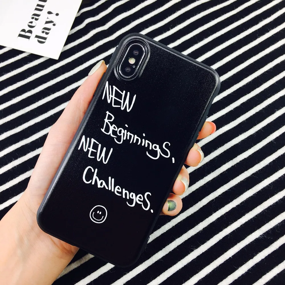 Мягкий черный телефон сумка для iPhone X 6s 7 8 плюс кавычки рисунком силиконовые