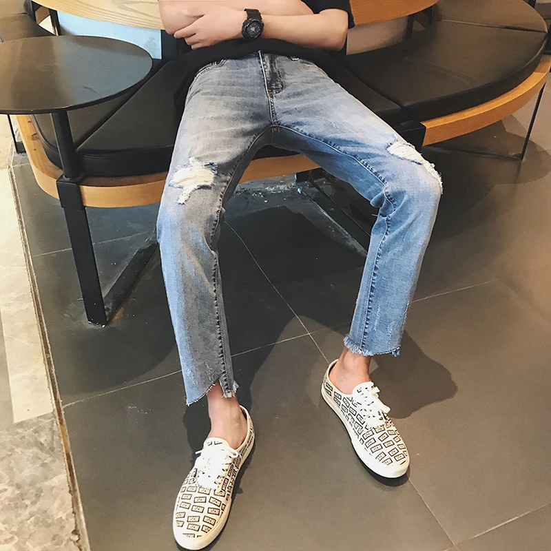 2018 осень новый список обтягивающие рваные джинсы для мужчин японский умный