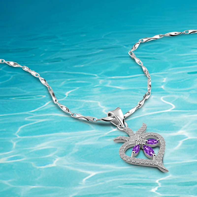 

UK version 925 sterling silver Pendants necklace;fashion ladies love gift;Purple crystal Heart necklace; gift. Free shipping