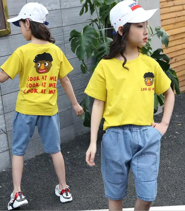 Летняя Одежда для девочек комплект детской одежды маленьких хлопковая футболка