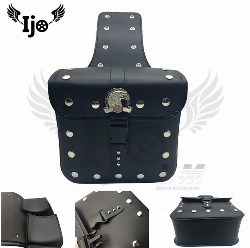 eagle rivet black leather motorbike tool luggage tail pouch moto side bag for honda suzuki yamaha Kawasaki motorcycle saddlebag |