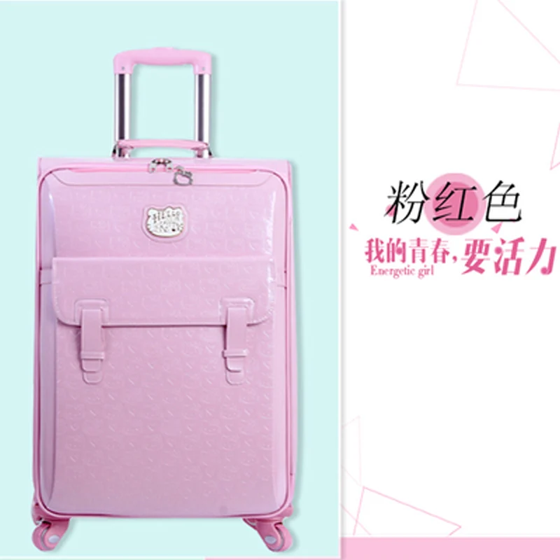 Розовый Новинка, милая косметичка hello kitty, 16 дюймов, 20, 24 дюйма, для девушек, студентов, милая Дорожная сумка на колесиках, чемодан, mala, женская сумка на колесиках - Цвет: Розовый