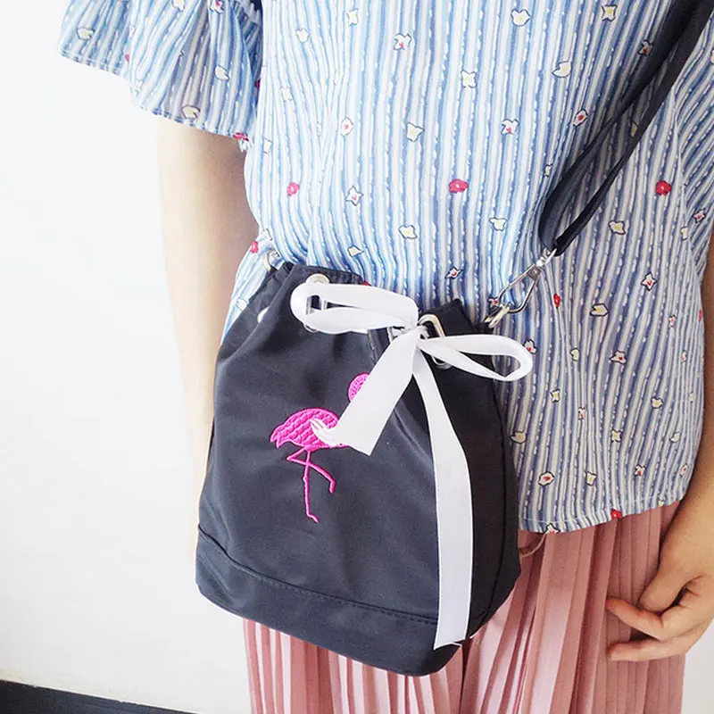 Модная женская Водонепроницаемая нейлоновая мини сумка-ведро с лентой Фламинго