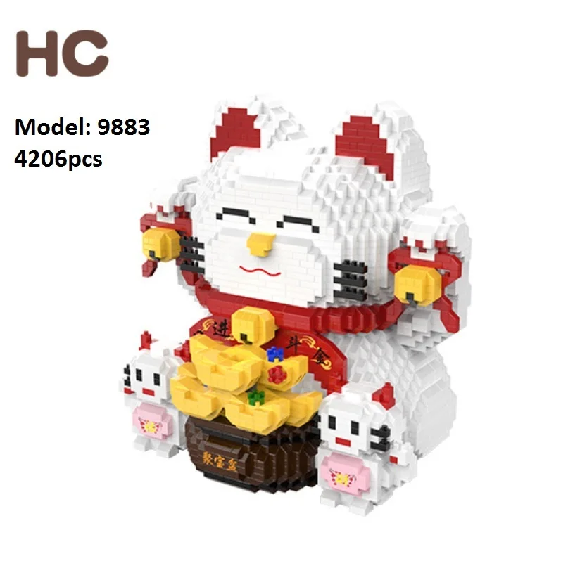 

HC Mini Blocks Fortune Cat Model Assemble Anime Figure Building Toy New Year Gifts Cartoon Brinquedos Children Present Christmas