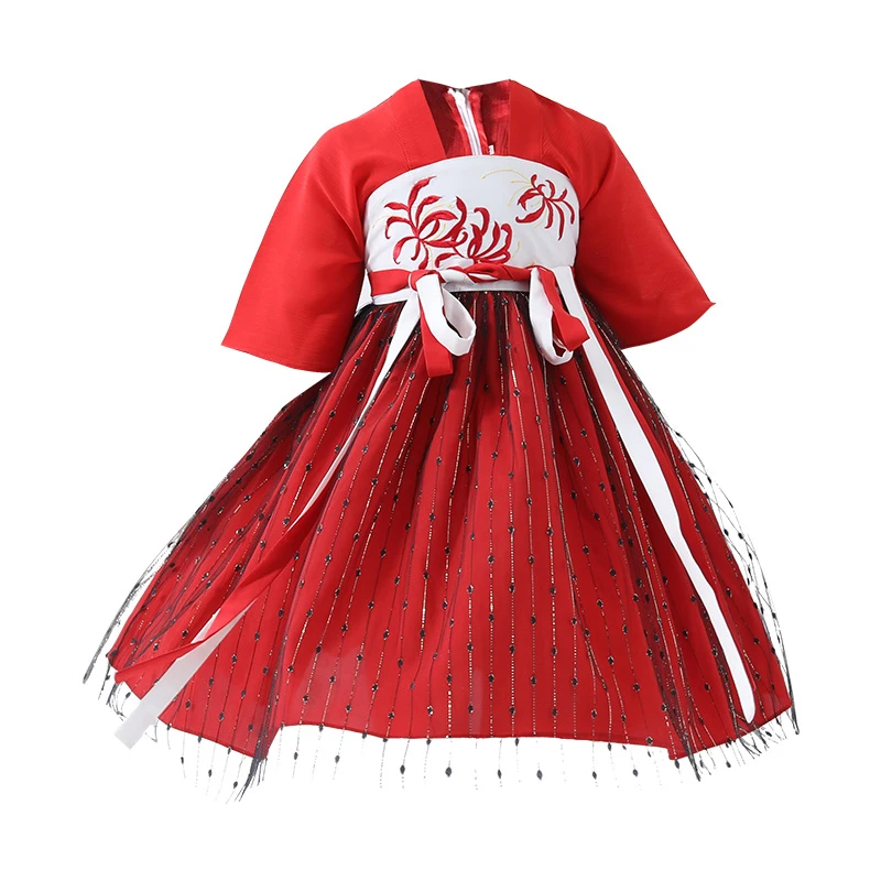 Hanfu/костюм для девочек летняя одежда с короткими рукавами в китайском стиле традиционное платье в китайском стиле детская Одежда для танцев в народном стиле DQL897