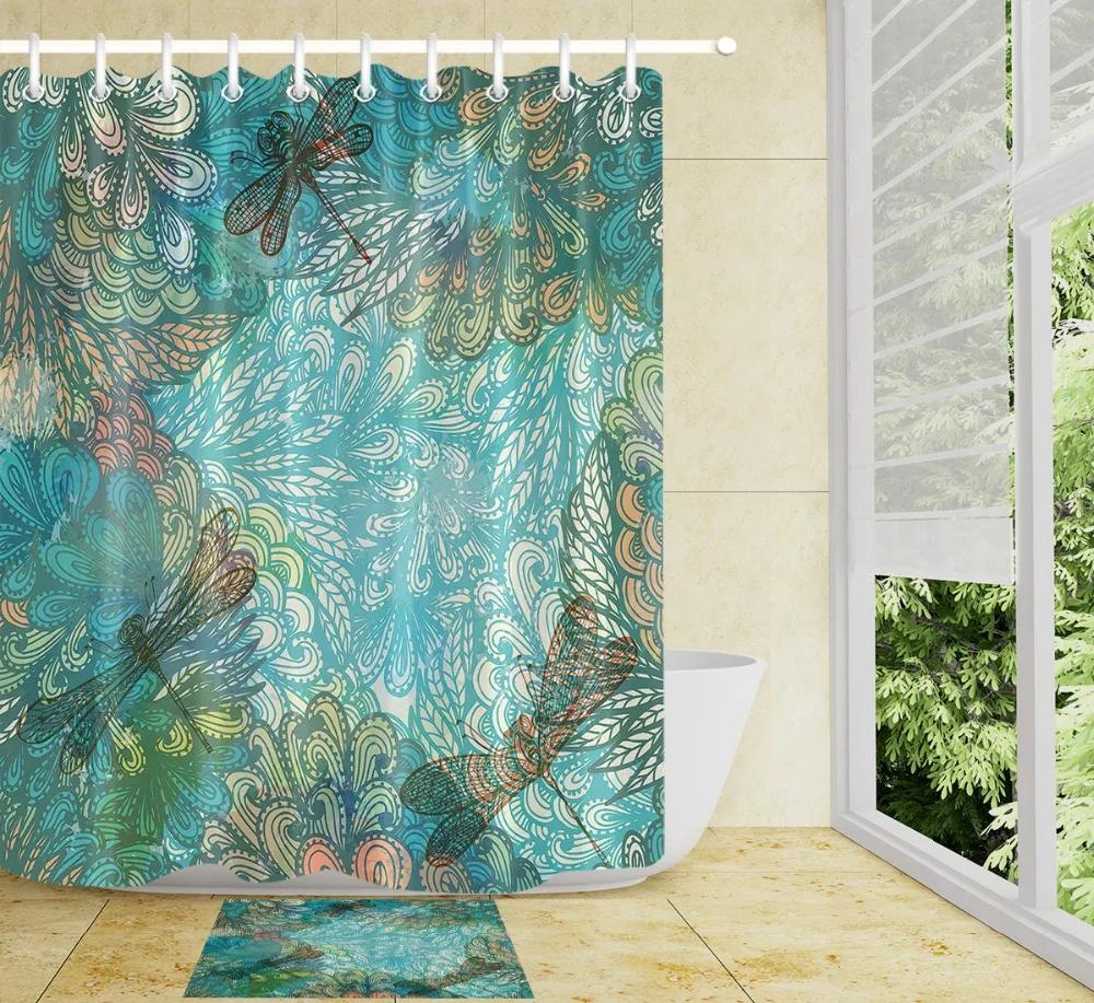 

Water Surface Cartoon Dragonfly Green Leaf Shower Curtain Bathroom Curtain Waterproof Polyester Fabric for Bathtub Home Decor